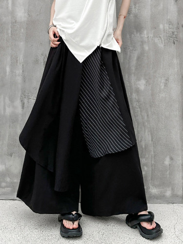 [EAM] High Elastic Waist Black Striped Irregular Wide Leg Pants New Trousers Women Fashion Tide Spring Autumn 2024 1DH8291