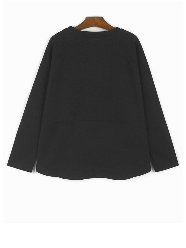 [EAM] Black Back Long Casual Sweatshirt New Round Neck Long Sleeve Women Big Size Fashion Tide Spring Autumn 2023 1DH8301