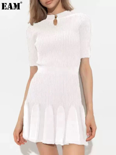{EAM} 25 summer new short sleeve waist slimming dress short high quality knit skirt DLZ374