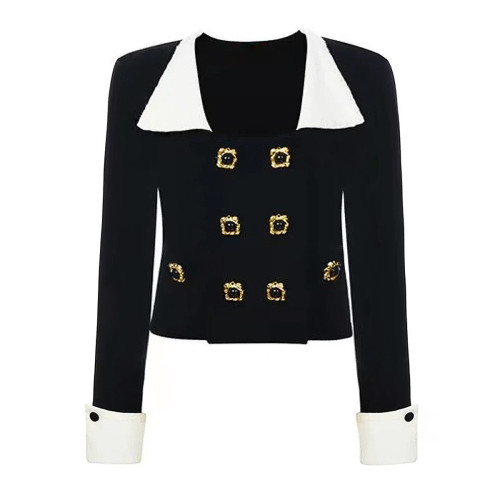 {EAM} Spring and autumn new quality knitted shirt long sleeve top small fragrance fashion sweater cardigan coat + skirt suit DLZ382