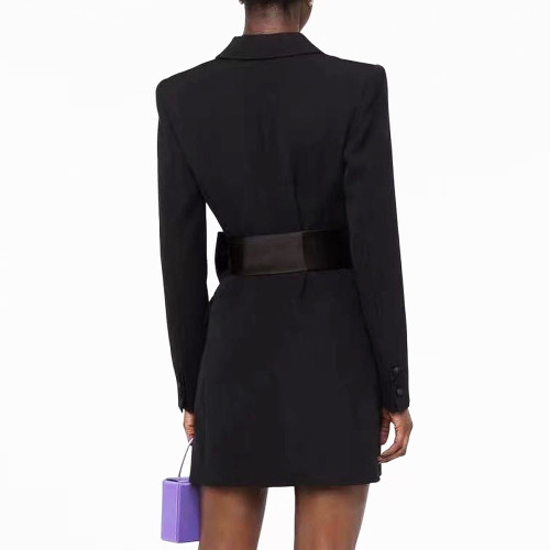 {EAM} Autumn and winter new fashion senior bow belt long sleeve slim temperament commuter women's suit dress DLZ379