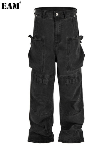 {EAM} Europe and the United States high street baggy wide-leg silhouette pile dirty wash cargo jeans DLZ392