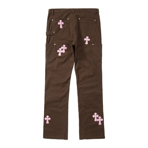 {EAM} High street pink leather straight leg casual jeans DLZ389