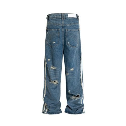 {EAM} European and American high street wash loose wide leg silhouette two bar wash silhouette jeans DLZ388
