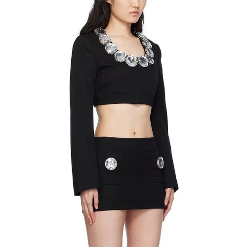 {EAM} 25 new European and American high-end light luxury heavy industry nail diamond short suit jacket skirt two-piece set DLZ398