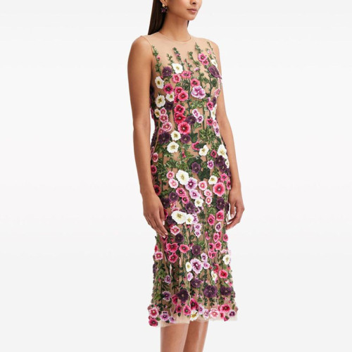 {EAM} 25 new Europe and the United States high-end heavy industry high-density embroidery flower slim dress DLZ396