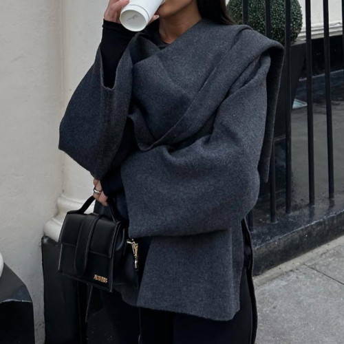 {EAM}Knitted short coat coat Europe and the United States cross-border lazy shawl cape scarf collar warm and comfortable DLZ406