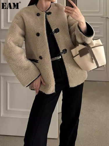 {EAM} Autumn printed long sleeve warm cotton-padded jacket for women street casual comfort cotton-padded jacket DLZ412