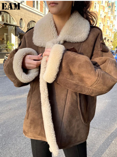 {EAM} Deerskin velvet fur one coat Europe and the United States cross-border thick autumn and winter lamb wool warm comfortable casual coat DLZ409