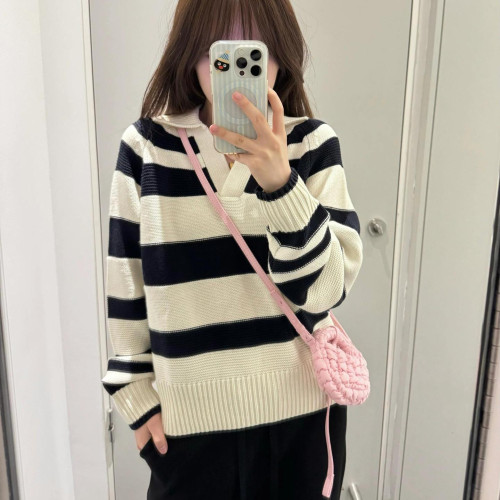 {EAM} Wool blend sports striped knitwear POLO24 autumn new collection DLZ432