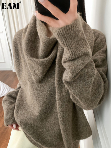 {EAM} 25 Autumn and winter new drape soft scarf bib knitted sweater sweater wool thick fake two-piece pullover women's blouse DLZ426