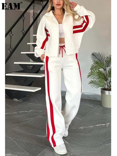 {EAM} 2025 Europe and the United States cross-border Amazon autumn foreign trade Y2K striped zipper top coat casual sports suit DLZ435