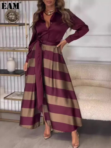 {EAM} 2025 Europe and the United States cross-border foreign trade Amazon autumn women's long elegant lace print patchwork dress long skirt DLZ436
