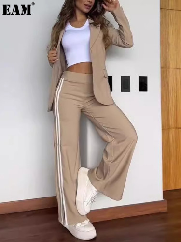 {EAM} 2025 Cross-border independent station Europe and the United States foreign trade new _ Autumn and winter ladies casual lapel suit wide-leg pants two-piece set DLZ437
