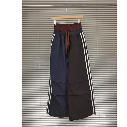 {EAM} High Street American Pleated Color Patchwork Fake Two Overalls Men's Street Fashion Brand Loose All-match Casual Pants DLZ447