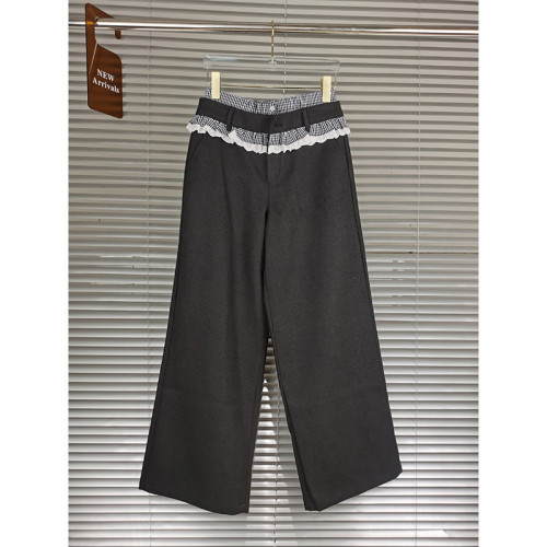 {EAM} 25 Autumn And Winter New American Retro Design Plaid Patchwork Straight Tweed Casual Pants DLZ450