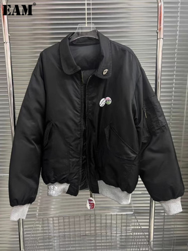 {EAM} Fall 2024 American Vintage Badge Cargo Jacket Men's And Women's Casual All-in-one Pilot Baseball Jacket DLZ452