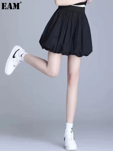 {EAM}High-waisted bloomers women's pants summer thin culottes 2024 new skirt burst five-point casual bracteel shorts DLZ466