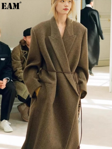 {EAM} Minimalist 25 Autumn Winter Woolen Coat Women Loose Silhouette High Sense Wool Coat Coat Women DLZ460