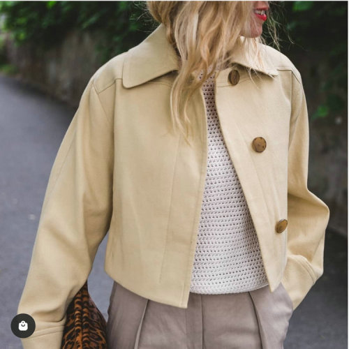 {EAM} New Autumn And Winter Coat Women's Waist Wide Collar Casual Cotton Short Jacket Women's Style DLZ461