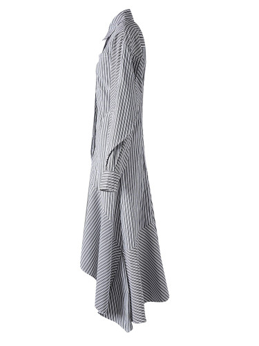 [EAM] Women Black Striped Long Ruffles Elegant Blouse New Lapel Long Sleeve Shirt Fashion Tide Spring Autumn 2024 CPDB357