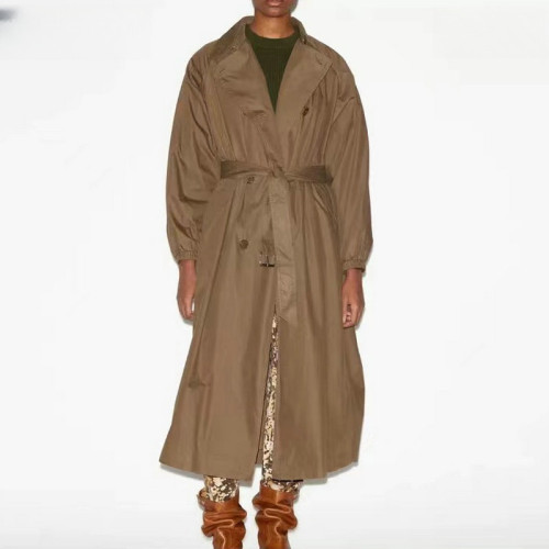 {EAM} Women's trench coat 2025 autumn new retro lapel design sense waist slimming long coat DLZ469