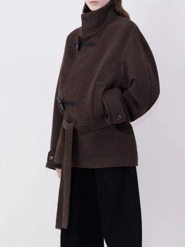 {EAM} 25 Autumn And Winter New Woolen Coat Wool Small Women Jin Minxi With Horns Buckle Stand Collar Coat DLZ468