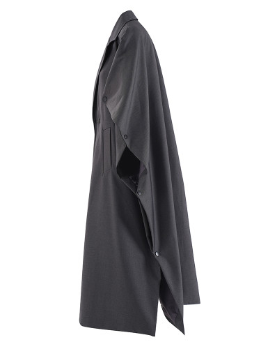[EAM] Women Gray Big Size Long Elegant Cloak Trench New Lapel Half Sleeve Windbreaker Fashion Tide Spring Autumn 2024 CPDB329