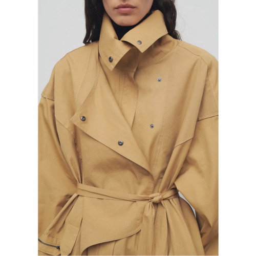 {EAM} 2025 New Asymmetrical Front Drawstring Hood Pocket Workwear With Cotton Jacket Jacket DLZ467