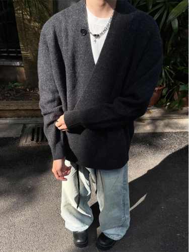 {EAM}New knit cardigan simple everything with loose button sweater jacket DLZ471