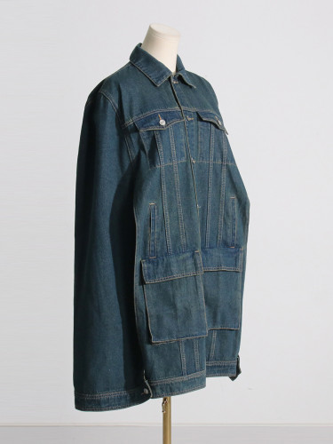 {EAM} GetSpring Women Denim Jacket 2024 Autumn Winter New Fashionable Cape Denim Coat Solid All Match Loose Casual Long Jean Tops DLZ472