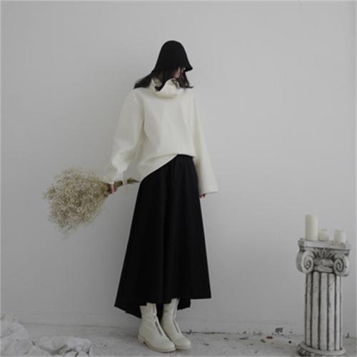 {EAM} Women's Long Sleeve Hoodie Winter New Dark Detachable High Neck Thickening Loose Casual Pullover Fashion Irregular Design DLZ479