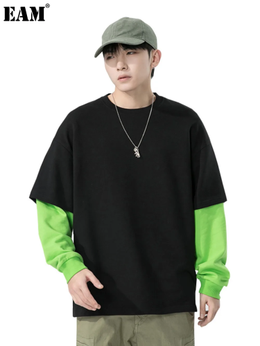 {EAM} Hoodies Men Hip Hop Pullover Sweatshirt Streetwear High Street Hoodie Men Fashion Patchwork Autumn Sweatshirts Men Oversized DLZ481