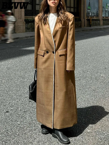 {EAM}  V-neck High-end Designer Long Windbreaker Coat Women's 2025 Autumn Fashion New Vintage Casual Overcoat Female 26D6318