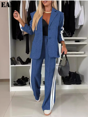 {EAM} 2025 new autumn long pants winter women's long sleeved lapel casual suit set DLZ484