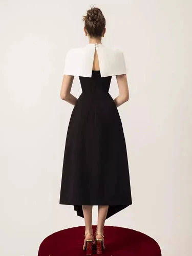 DEAT Elegant 2 Pcs Set Single Button Cloak High Split Contrast Color Slip Dress Women's Party Suits 2024 Summer New 13DB7082