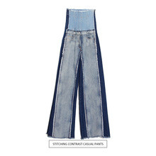 DEAT fashion contract color spliced high waist zipper pockets slim women's Wide leg pants 2025 spring new DLZ1103