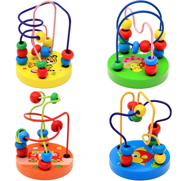 Kids Wooden Cartoon Print Wire Maze Roller Coaster Toys Math Counting Circle Beads Abacus Educational Toys Gift