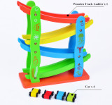 Kids Children's Wooden Ladder Roller Coaster Track Gliding Racing Car Toys