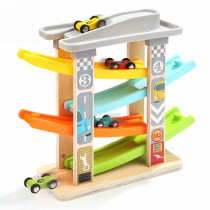 Baby Kids Track Racing Car Toys Wooden Ladder Gliding Cars Gifts