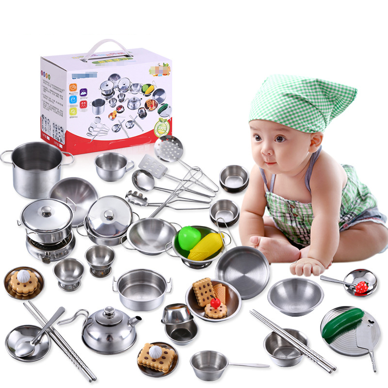 Kids Pretend Food Play Kitchen Toys Stainless Steel Kitchen Set 13 Pices 