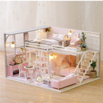 Lovely Girls Dream DIY Princess Miniature Duplex Dollhouse Toys with LED Lights
