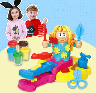 Children's DIY Pretend Play Toys Crazy Barber Shop Color Mud Handmade 3D Toy