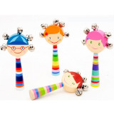 Baby Early Childhood Educational Toys Wooden Colorful Cartoon Smile Cross Rainbow Rattle
