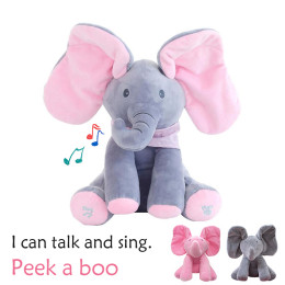 Singing & Talking Toy Doll Peek A Boo Elephant Electric Stuffed Animals Plush Musical Doll Toy for Children Baby Birthday Gift
