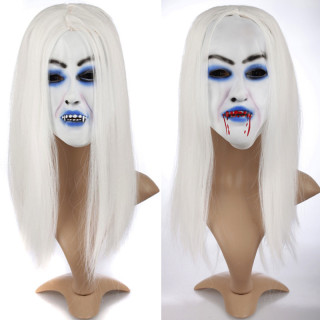 Halloween Full Mask Women Girl Pullover Horror White-haired Witch Masks For Halloween Masquerade Cosplay Costume Props