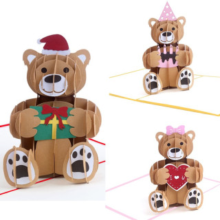 3D Creative Cartoon Animal Cute Bear Christmas Valentine Birthday Greeting Card Wedding Party Invitation Cards Postcards