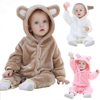 Infant Baby Hooded Bear Costume Onesie Romper Jumpsuit Toddler Flannel Animal Playsuit Pajamas Sleepsuit 