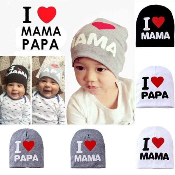 Cotton Soft Beanie Hat Cap for Kids Baby Boys Girls I Love Mama Papa