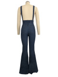 9110 women high-waisted suspenders bell bottom jeans